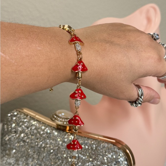 ⚜️🍄 Red Mushrooms Charm Bracelet With Zirconia ❤️‍🔥💎 - Picture 6 of 6